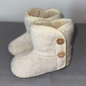 UGG Australia Infant Baby Purl Booties Tan Beige Size 2/3 Knitted Wool Fur Boots